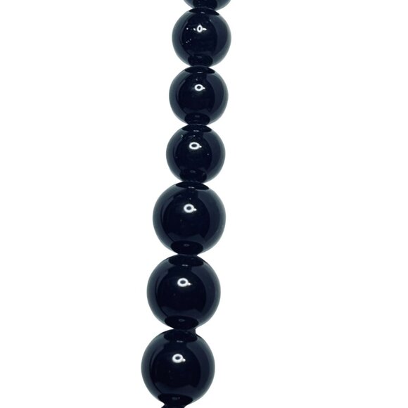 Vintage Napier Graduated Black Bead Necklace With Gold Tone Signed (5600) - Picture 4 of 7